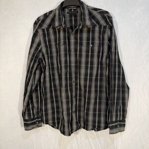 express design studio Western Plaid Window Pane Pearl Snap Long Sleeve Fits L